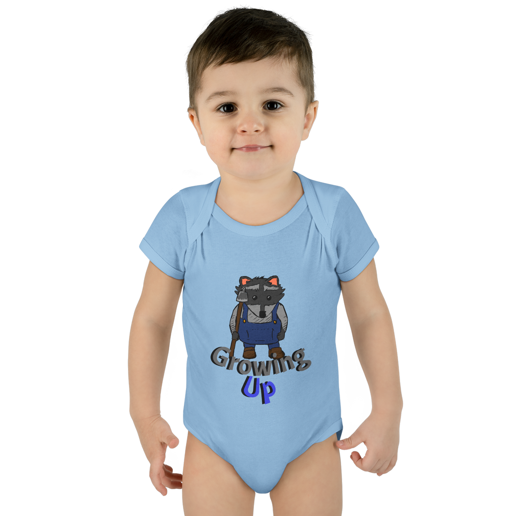 Raccoon Cartoon 'Growing Up' Infant Bodysuit | Baby Onesie