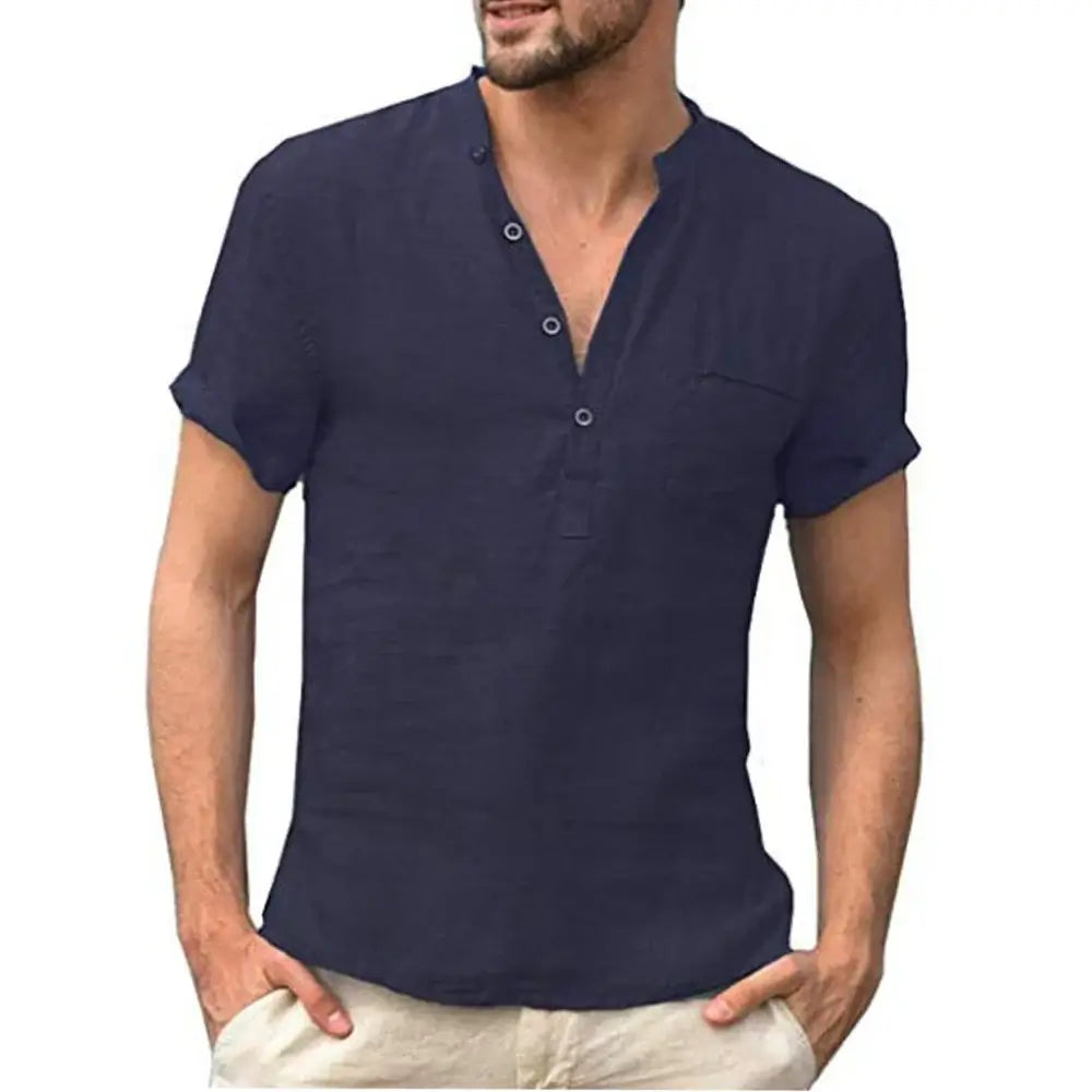 Men's Cotton Linen T-Shirt - Breathable Casual Tee
