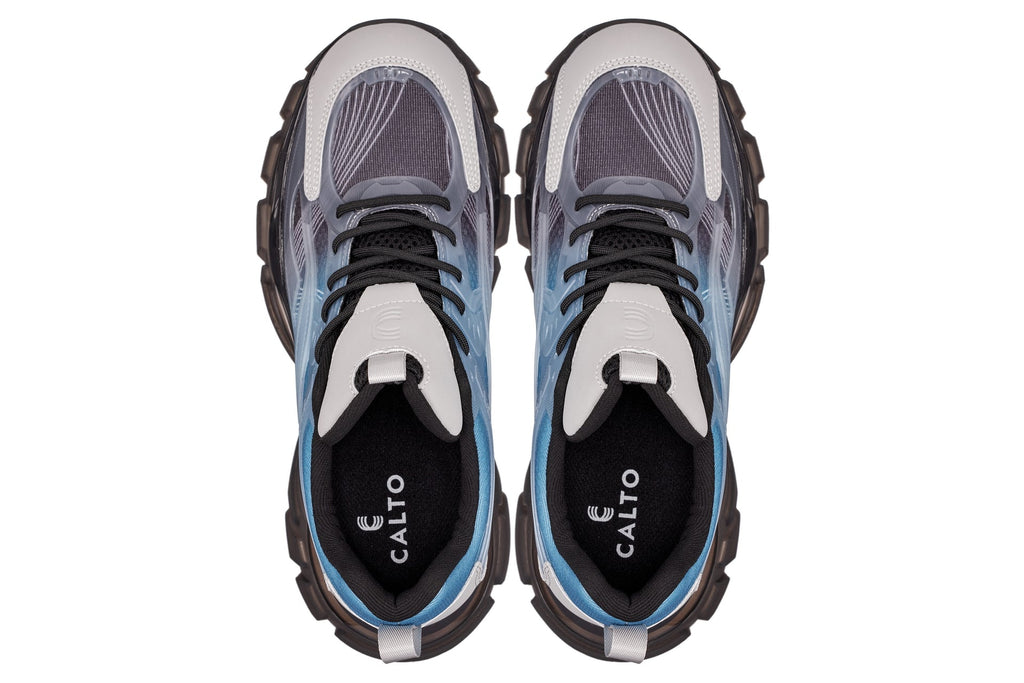 CALTO - S3862 - 2.6 Inches Taller (Grey/Blue) - Chunky Sole Sporty Sneakers