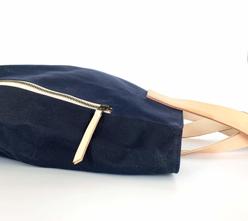 Navy Waxed Canvas Tote Bag - The Social Butterfl